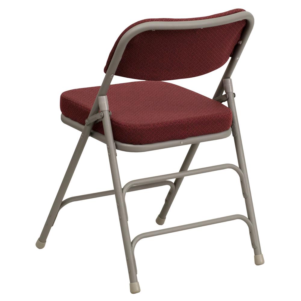 18.5"W Premium Curved Triple Braced & Double Hinged Burgundy Fabric Metal Folding Chair. Picture 5