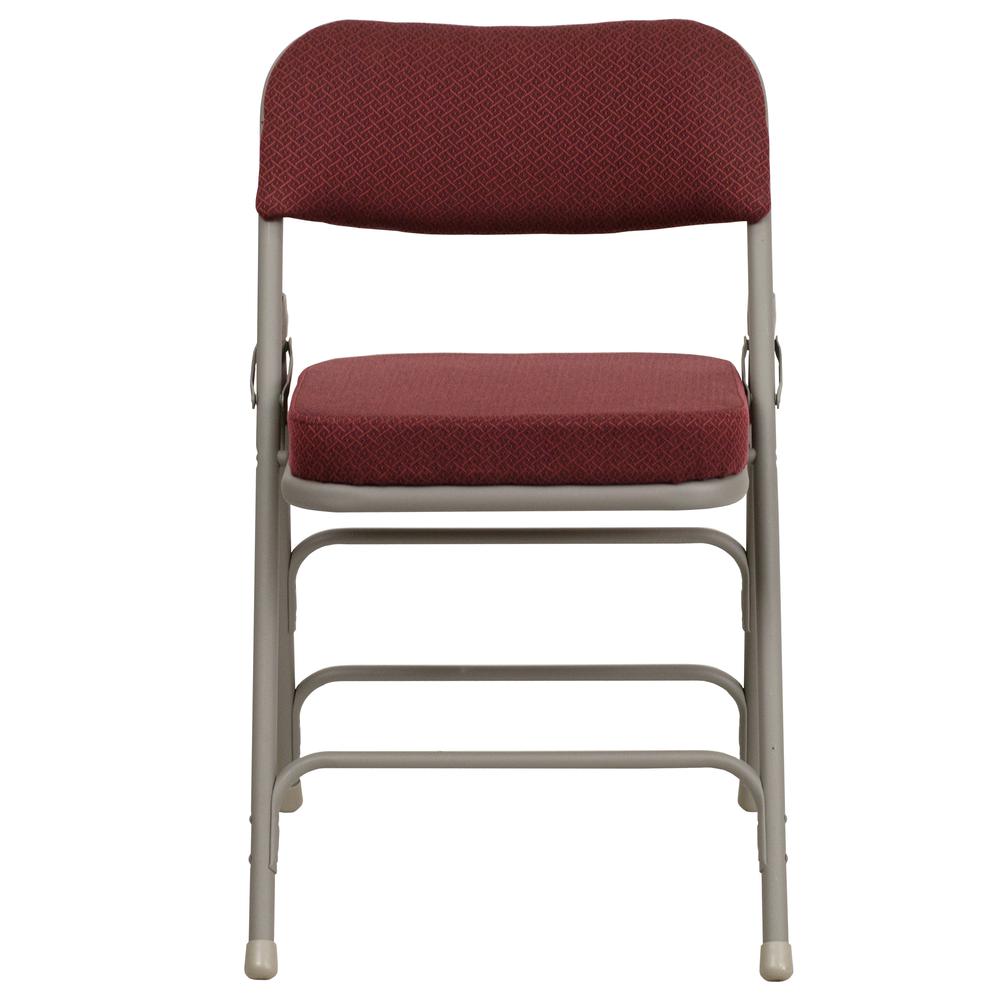 18.5"W Premium Curved Triple Braced & Double Hinged Burgundy Fabric Metal Folding Chair. Picture 6