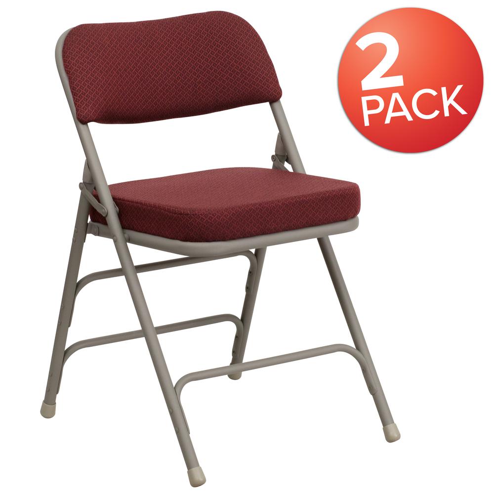 18.5"W Premium Curved Triple Braced & Double Hinged Burgundy Fabric Metal Folding Chair. Picture 9
