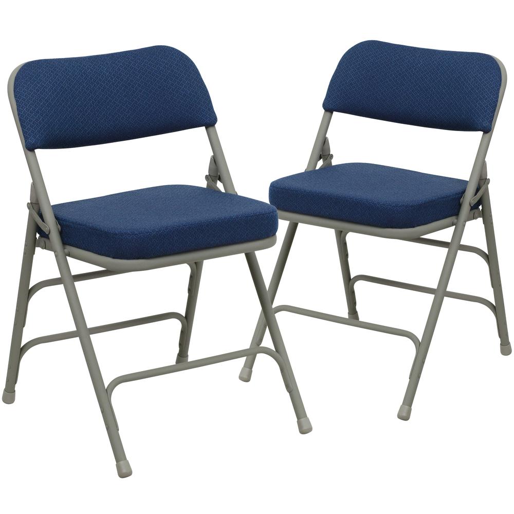 2 Pk. HERCULES Series Premium Curved Triple Braced & Double Hinged Navy Fabric Metal Folding Chair. The main picture.
