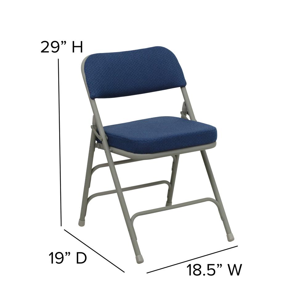 2 Pk. HERCULES Series Premium Curved Triple Braced & Double Hinged Navy Fabric Metal Folding Chair. Picture 2