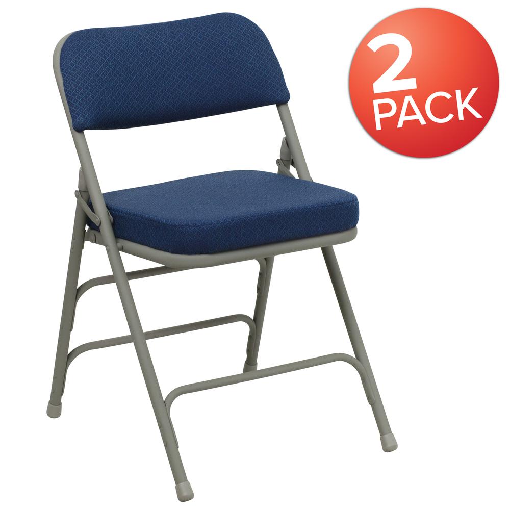 2 Pk. HERCULES Series Premium Curved Triple Braced & Double Hinged Navy Fabric Metal Folding Chair. Picture 10