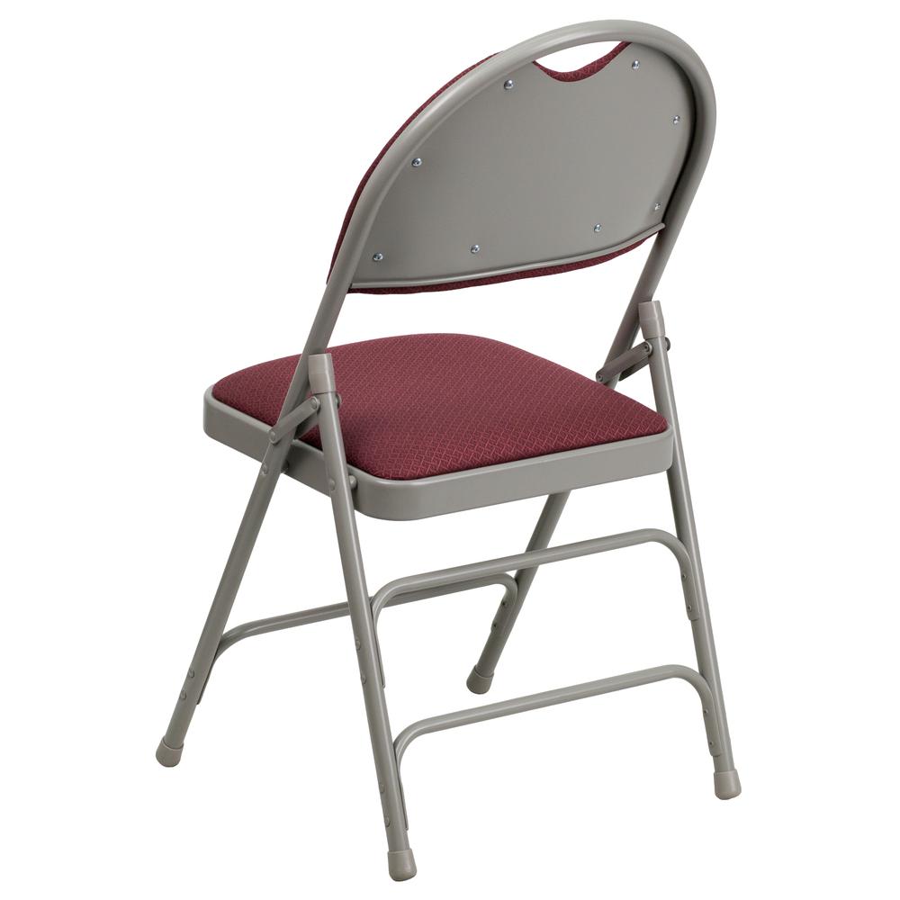 Ultra-Premium Triple Braced Burgundy Fabric Metal Folding Chair with Easy-Carry Handle. Picture 5