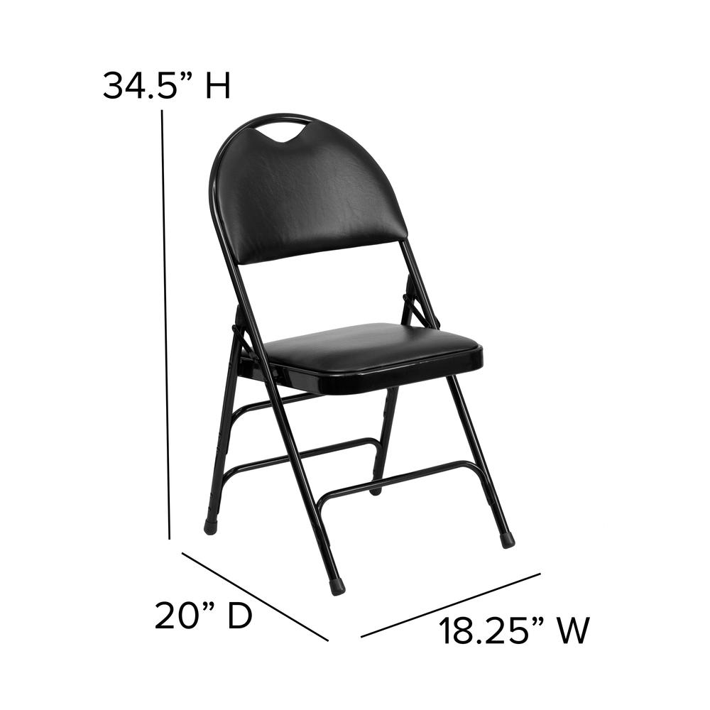 Ultra-Premium Triple Braced Black Vinyl Metal Folding Chair with Easy-Carry Handle. Picture 2