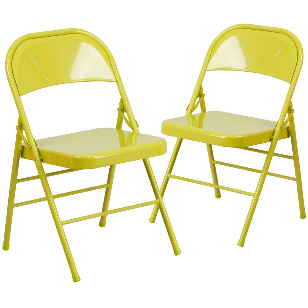 Twisted Citron Triple Braced & Double Hinged Metal Folding Chair. Picture 1