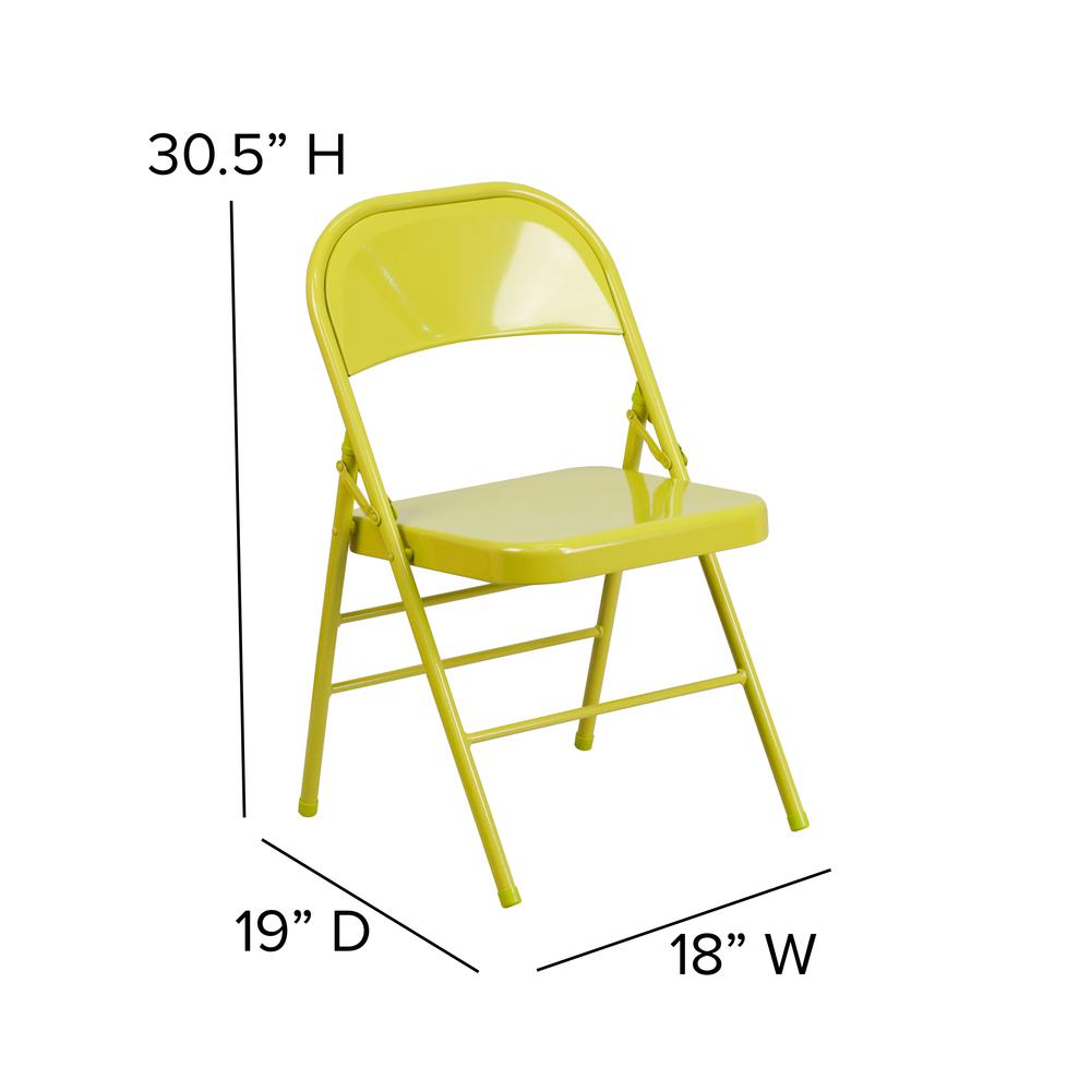 Twisted Citron Triple Braced & Double Hinged Metal Folding Chair. Picture 2