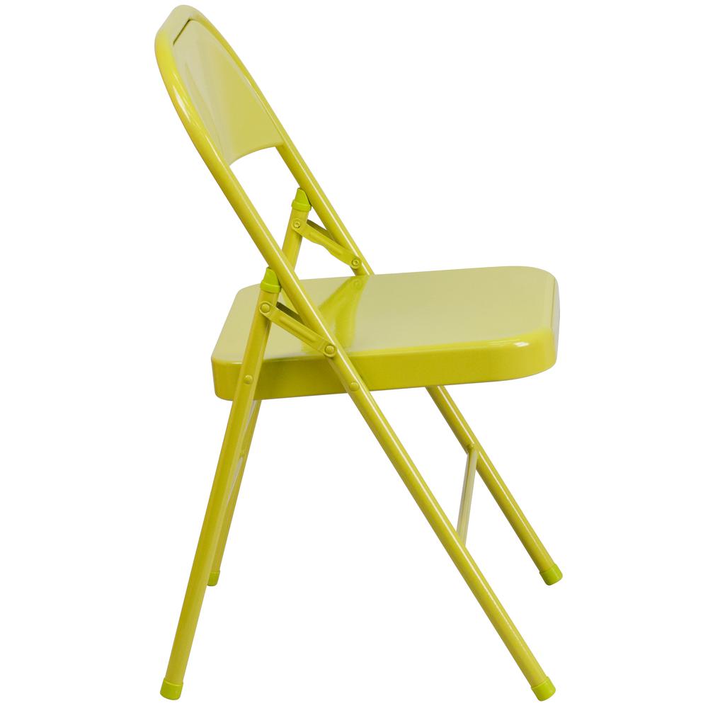 Twisted Citron Triple Braced & Double Hinged Metal Folding Chair. Picture 4