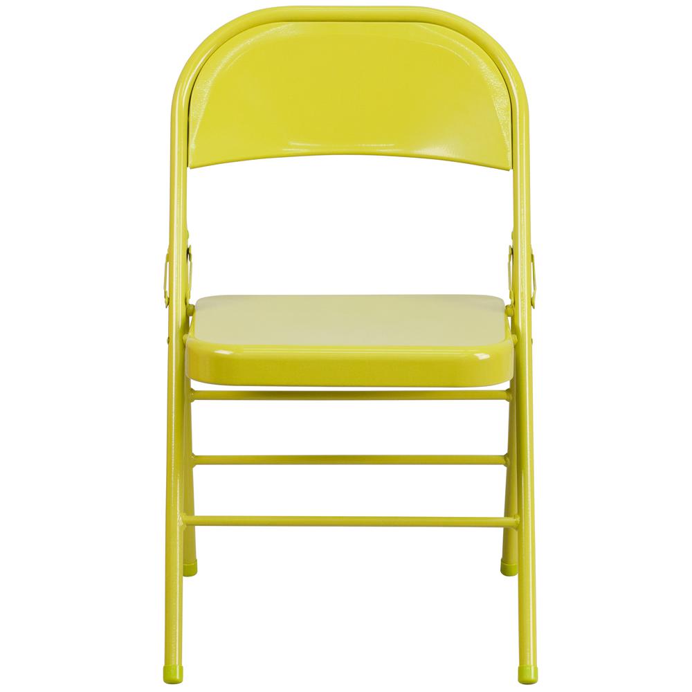 Twisted Citron Triple Braced & Double Hinged Metal Folding Chair. Picture 6