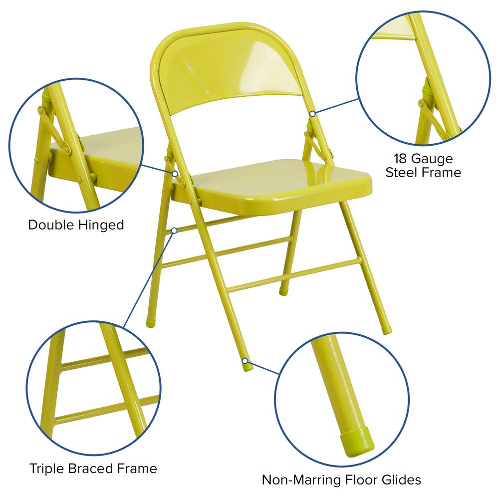 Twisted Citron Triple Braced & Double Hinged Metal Folding Chair. Picture 7