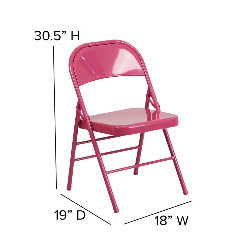 Shockingly Fuchsia Triple Braced & Double Hinged Metal Folding Chair. Picture 2
