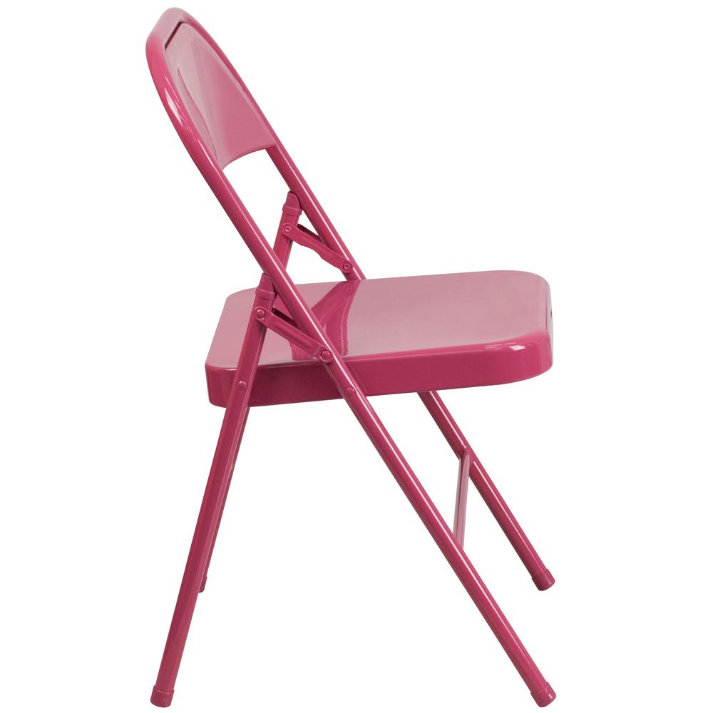 Shockingly Fuchsia Triple Braced & Double Hinged Metal Folding Chair. Picture 4