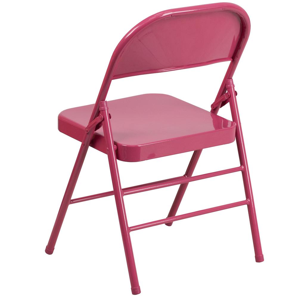 Shockingly Fuchsia Triple Braced & Double Hinged Metal Folding Chair. Picture 5
