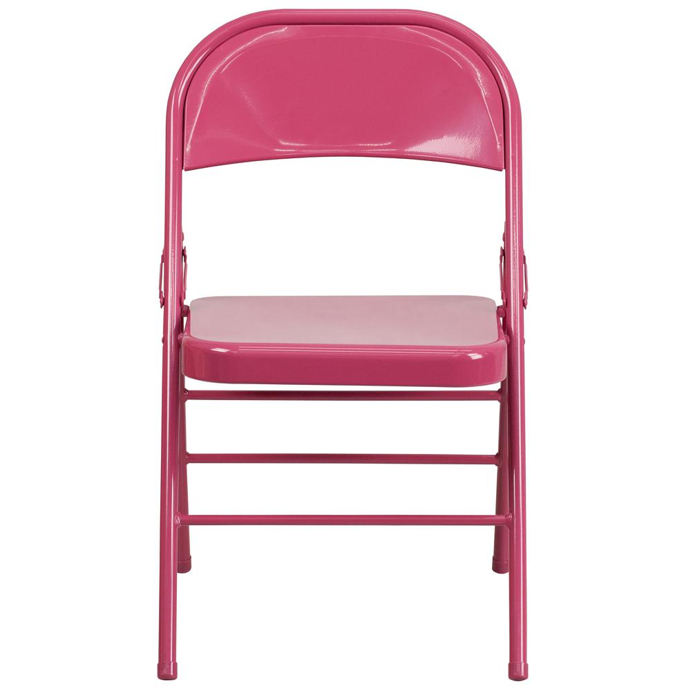 Shockingly Fuchsia Triple Braced & Double Hinged Metal Folding Chair. Picture 6