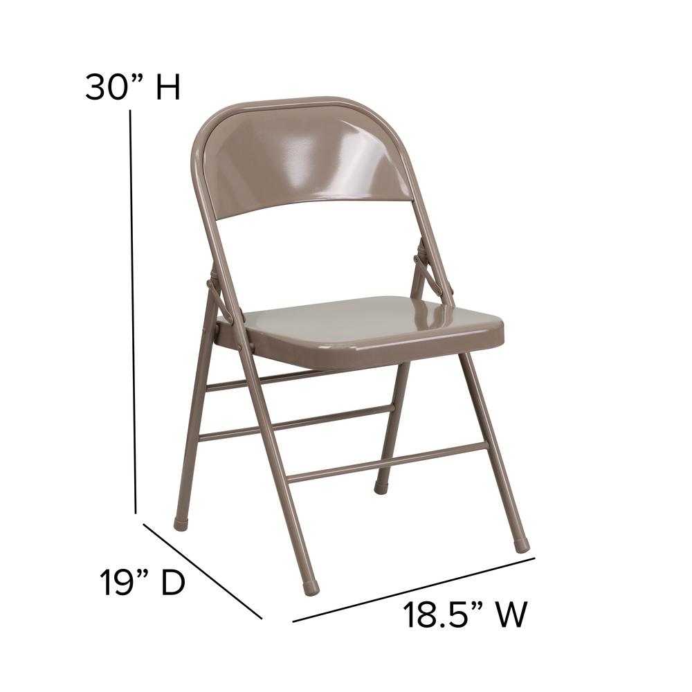 Triple Braced & Double Hinged Beige Metal Folding Chair. Picture 2