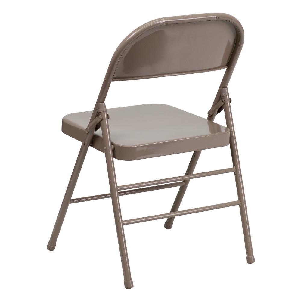 Triple Braced & Double Hinged Beige Metal Folding Chair. Picture 5