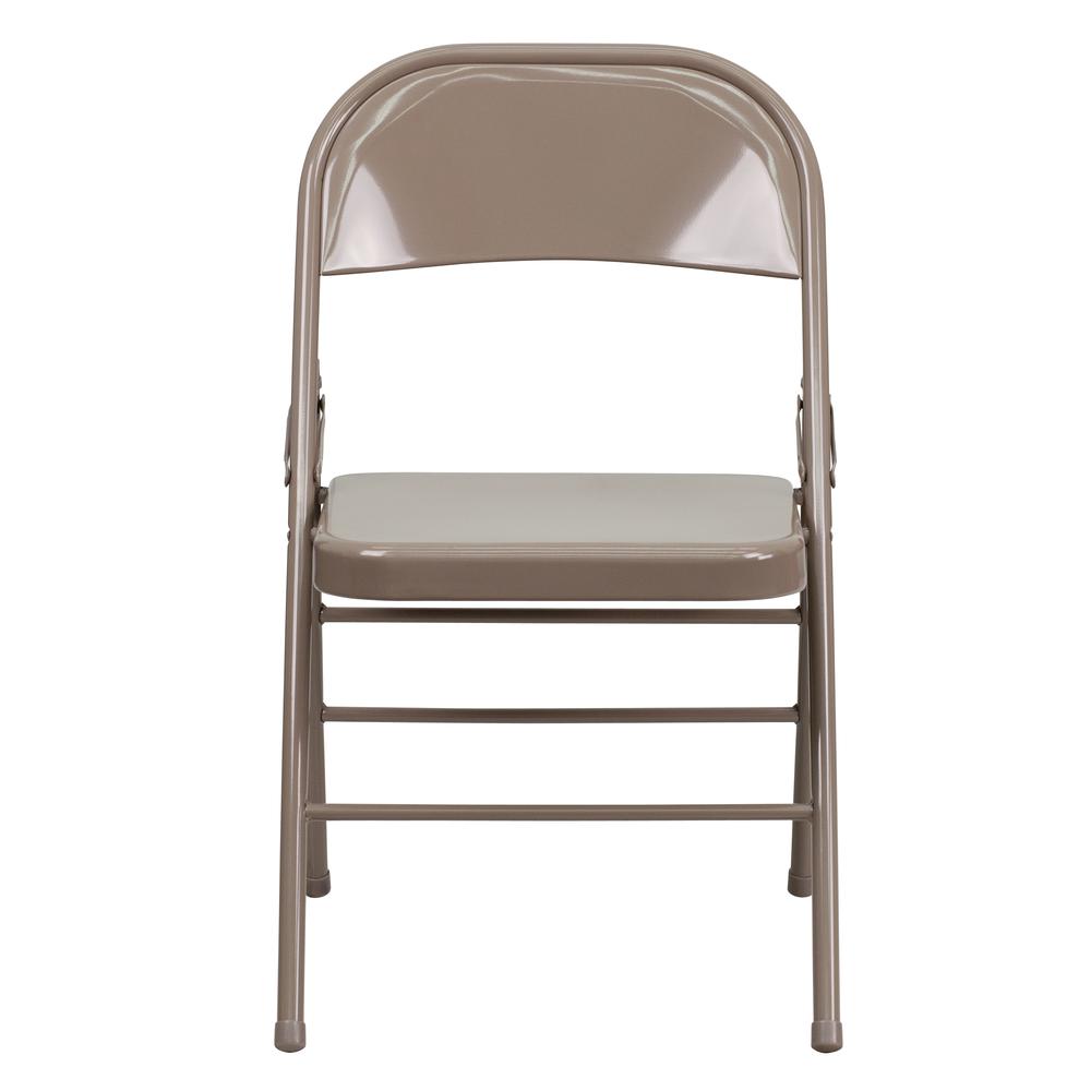 Triple Braced & Double Hinged Beige Metal Folding Chair. Picture 6