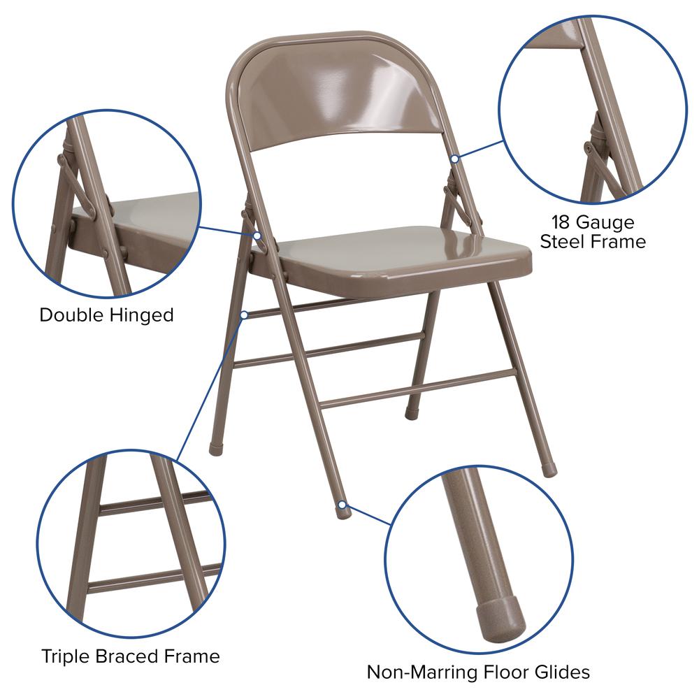 Triple Braced & Double Hinged Beige Metal Folding Chair. Picture 7