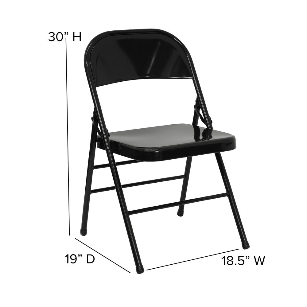 Triple Braced & Double Hinged Black Metal Folding Chair. Picture 2