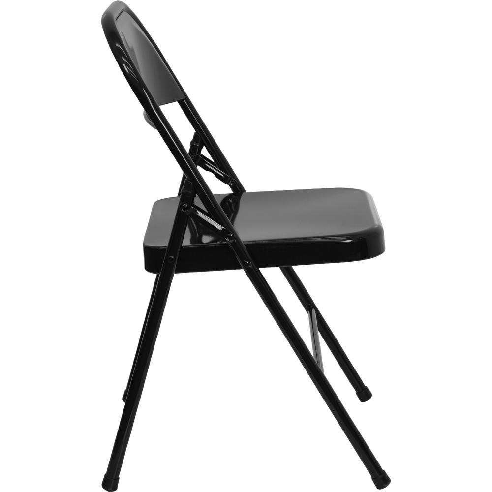 Triple Braced & Double Hinged Black Metal Folding Chair. Picture 4