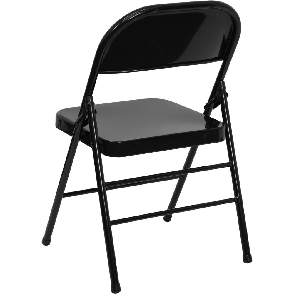 Triple Braced & Double Hinged Black Metal Folding Chair. Picture 5