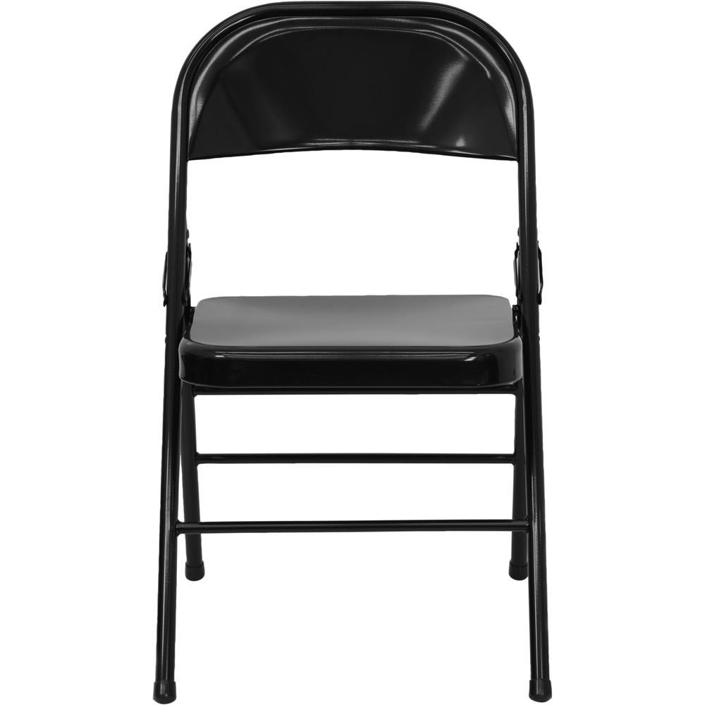Triple Braced & Double Hinged Black Metal Folding Chair. Picture 6