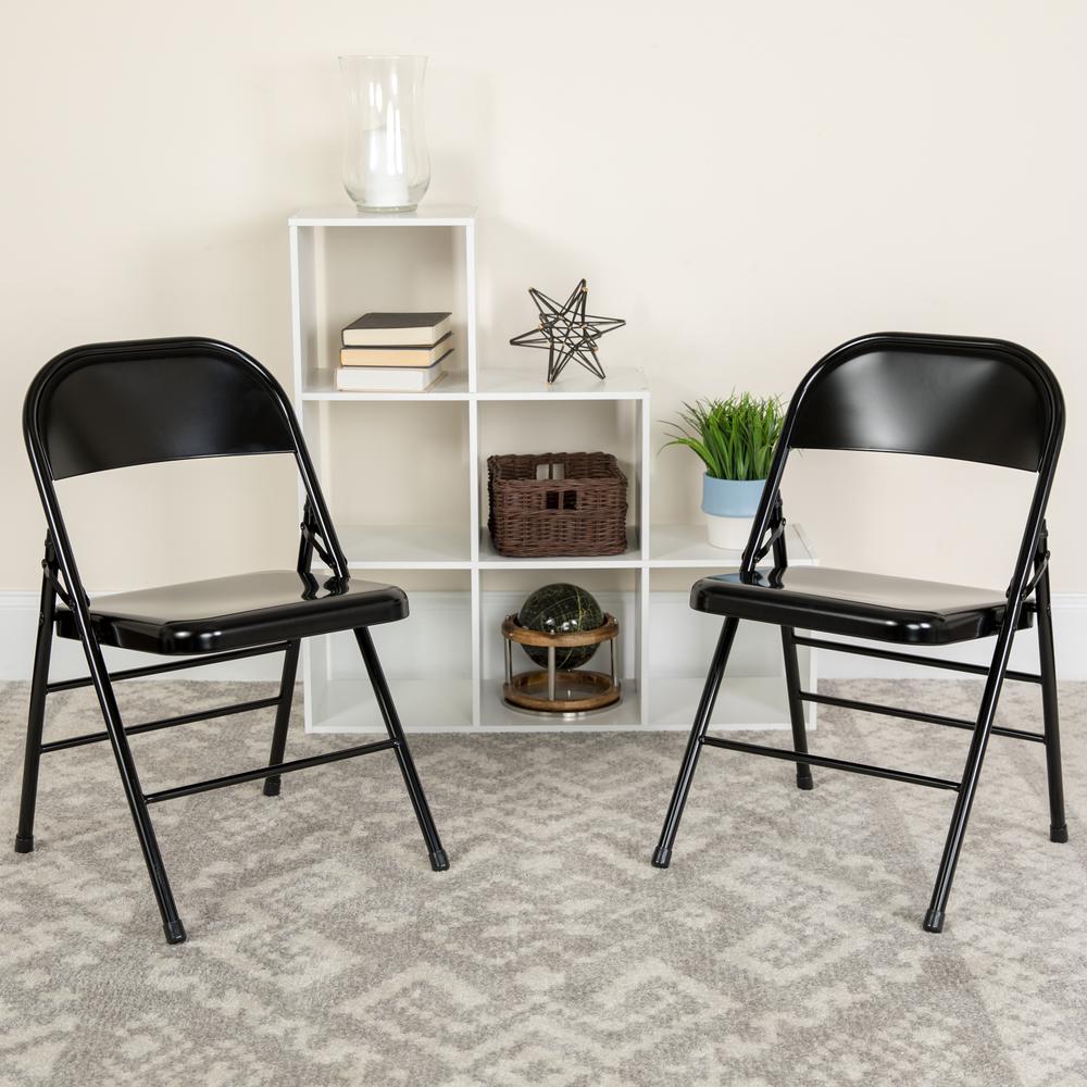 Set of 2 Contemporary Metal Folding Chairs for commercial and residential use. Picture 4