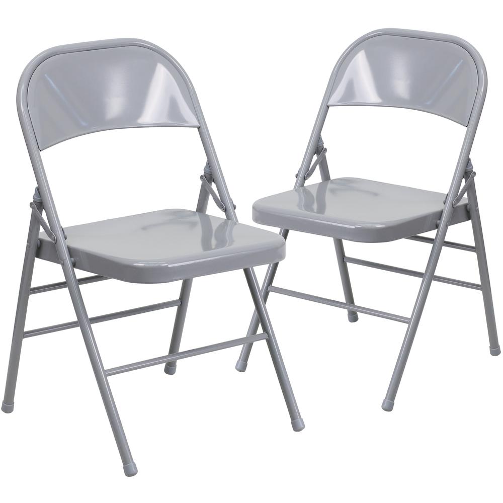 Triple Braced & Double Hinged Gray Metal Folding Chair. The main picture.
