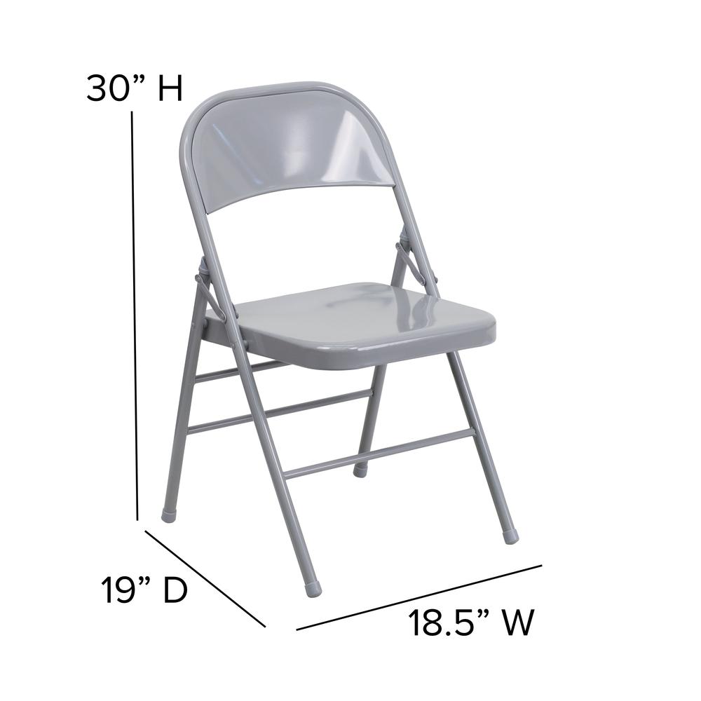 Triple Braced & Double Hinged Gray Metal Folding Chair. Picture 2