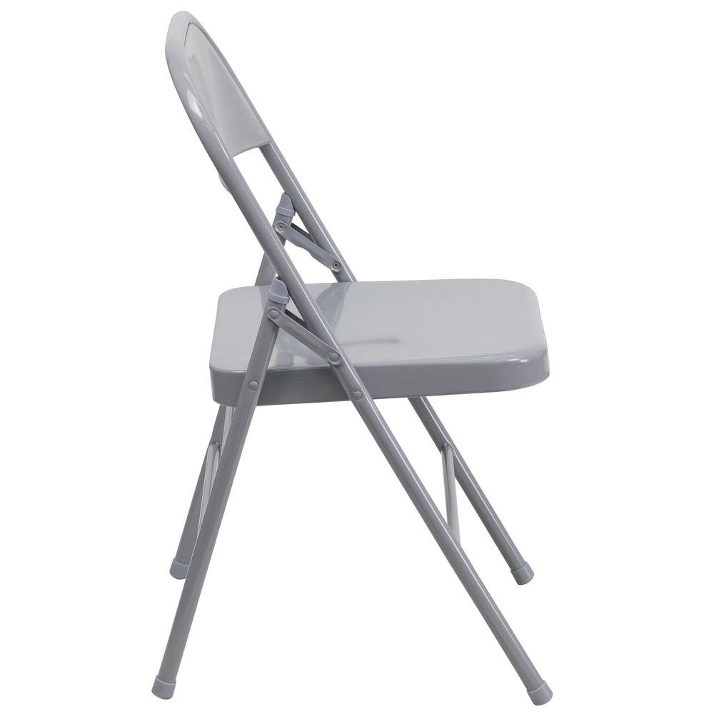 Triple Braced & Double Hinged Gray Metal Folding Chair. Picture 4
