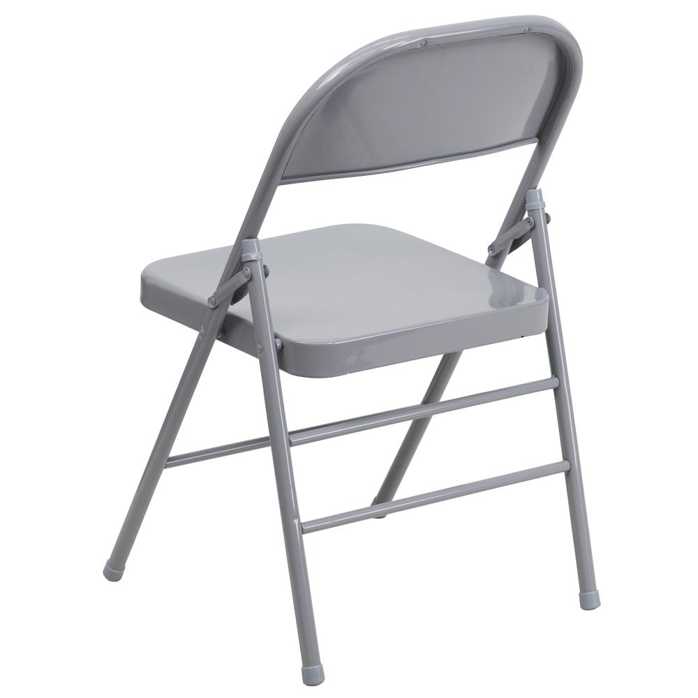 Triple Braced & Double Hinged Gray Metal Folding Chair. Picture 5
