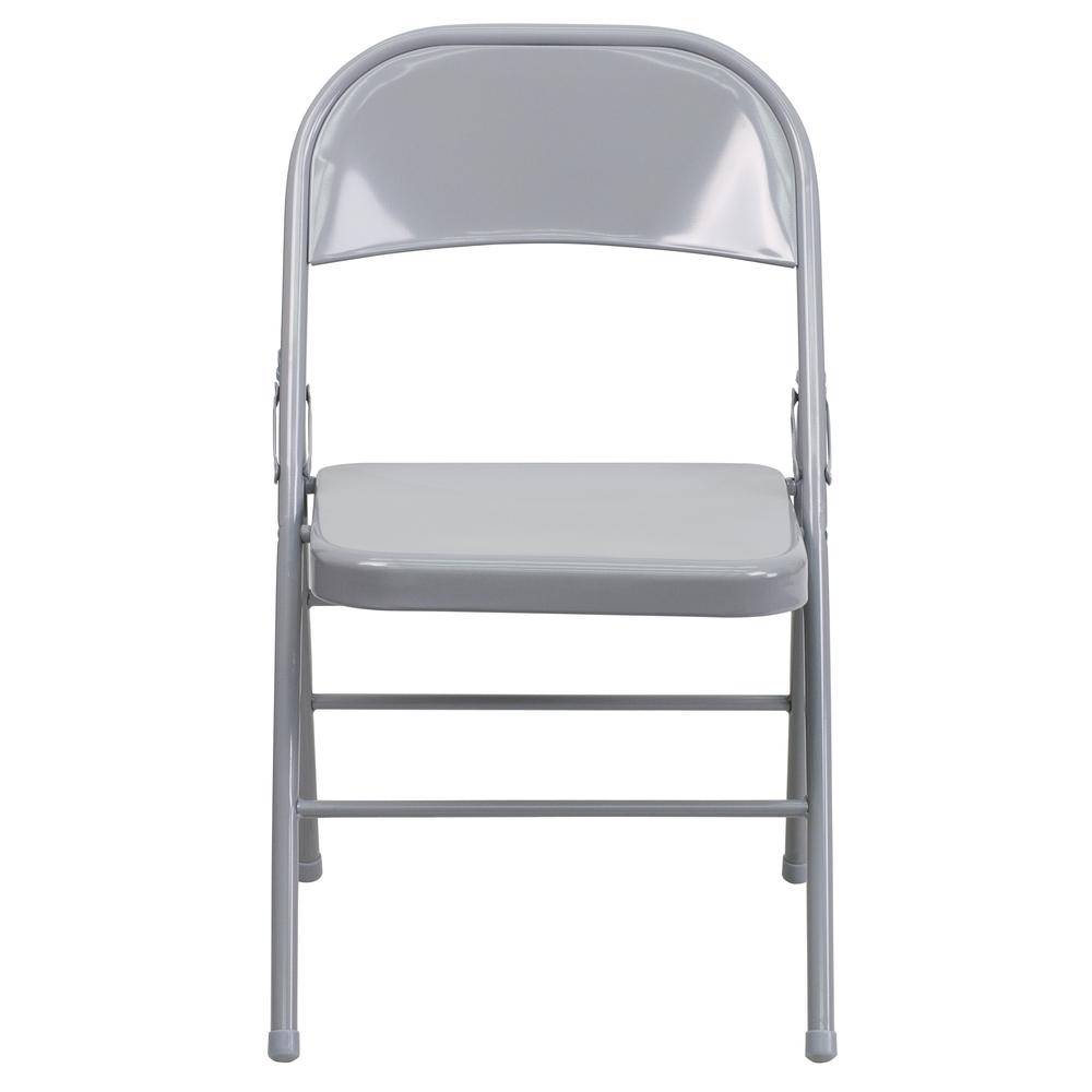 Triple Braced & Double Hinged Gray Metal Folding Chair. Picture 6
