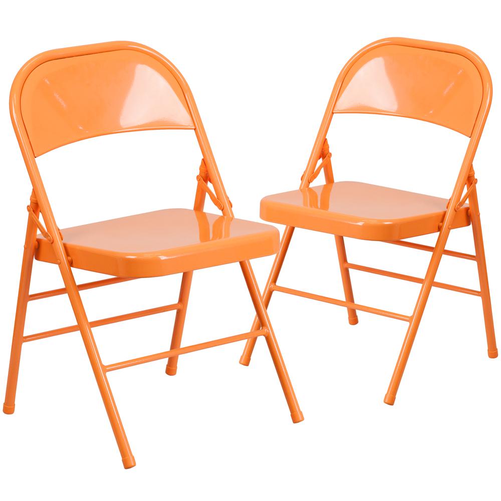 Orange Marmalade Triple Braced & Double Hinged Metal Folding Chair. Picture 1