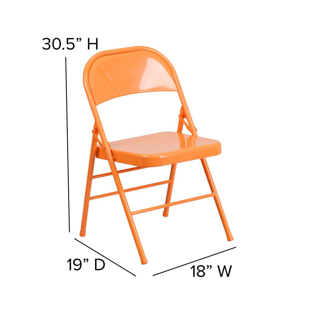 Orange Marmalade Triple Braced & Double Hinged Metal Folding Chair. Picture 2