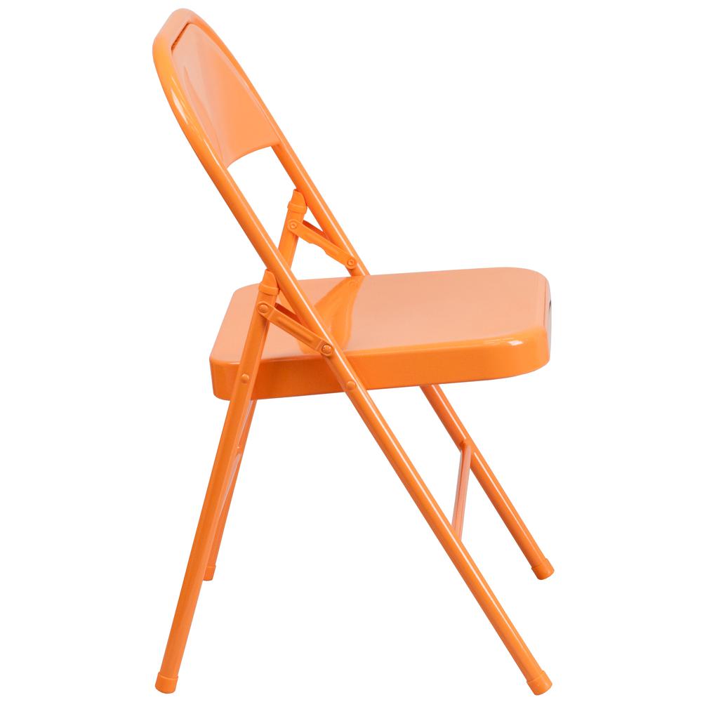 Orange Marmalade Triple Braced & Double Hinged Metal Folding Chair. Picture 4
