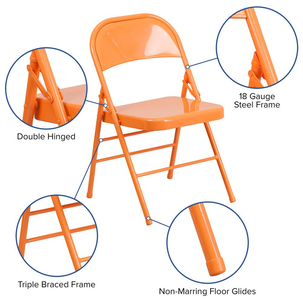 Orange Marmalade Triple Braced & Double Hinged Metal Folding Chair. Picture 7