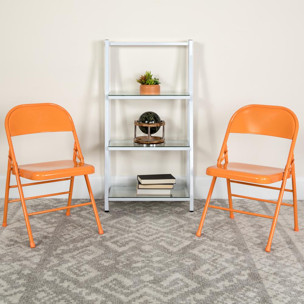 Orange Marmalade Triple Braced & Double Hinged Metal Folding Chair. Picture 8