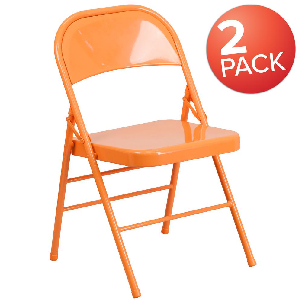 Orange Marmalade Triple Braced & Double Hinged Metal Folding Chair. Picture 9