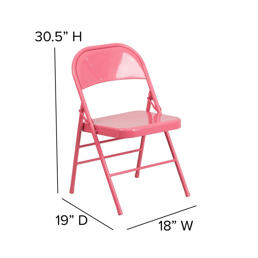 Bubblegum Pink Triple Braced & Double Hinged Metal Folding Chair. Picture 2
