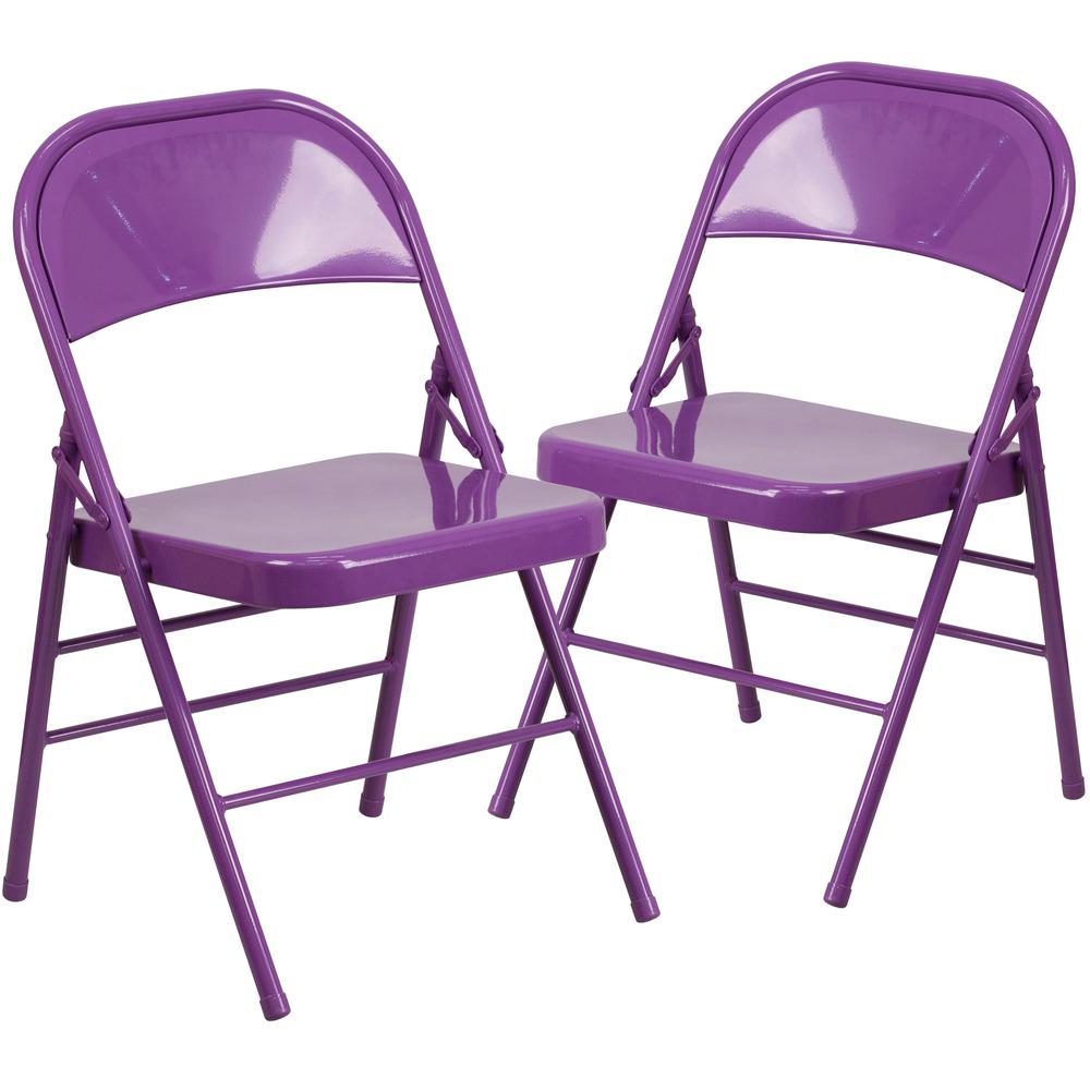 Impulsive Purple Triple Braced & Double Hinged Metal Folding Chair. Picture 1