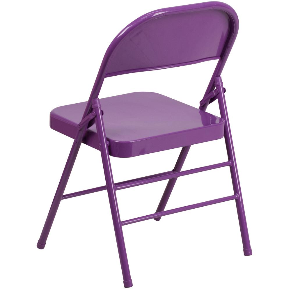 Impulsive Purple Triple Braced & Double Hinged Metal Folding Chair. Picture 5