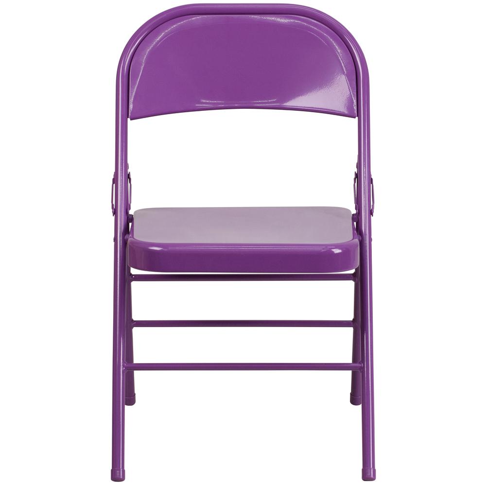 Impulsive Purple Triple Braced & Double Hinged Metal Folding Chair. Picture 6