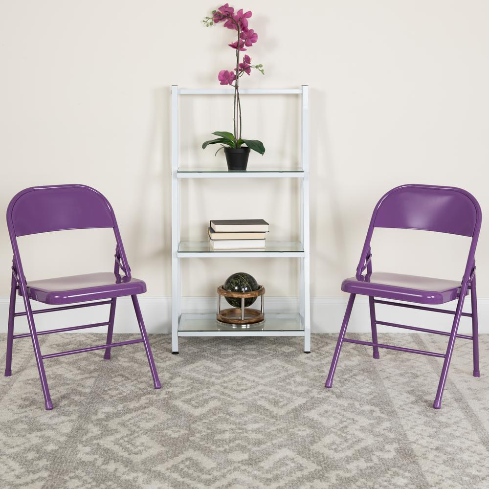 Impulsive Purple Triple Braced & Double Hinged Metal Folding Chair. Picture 8