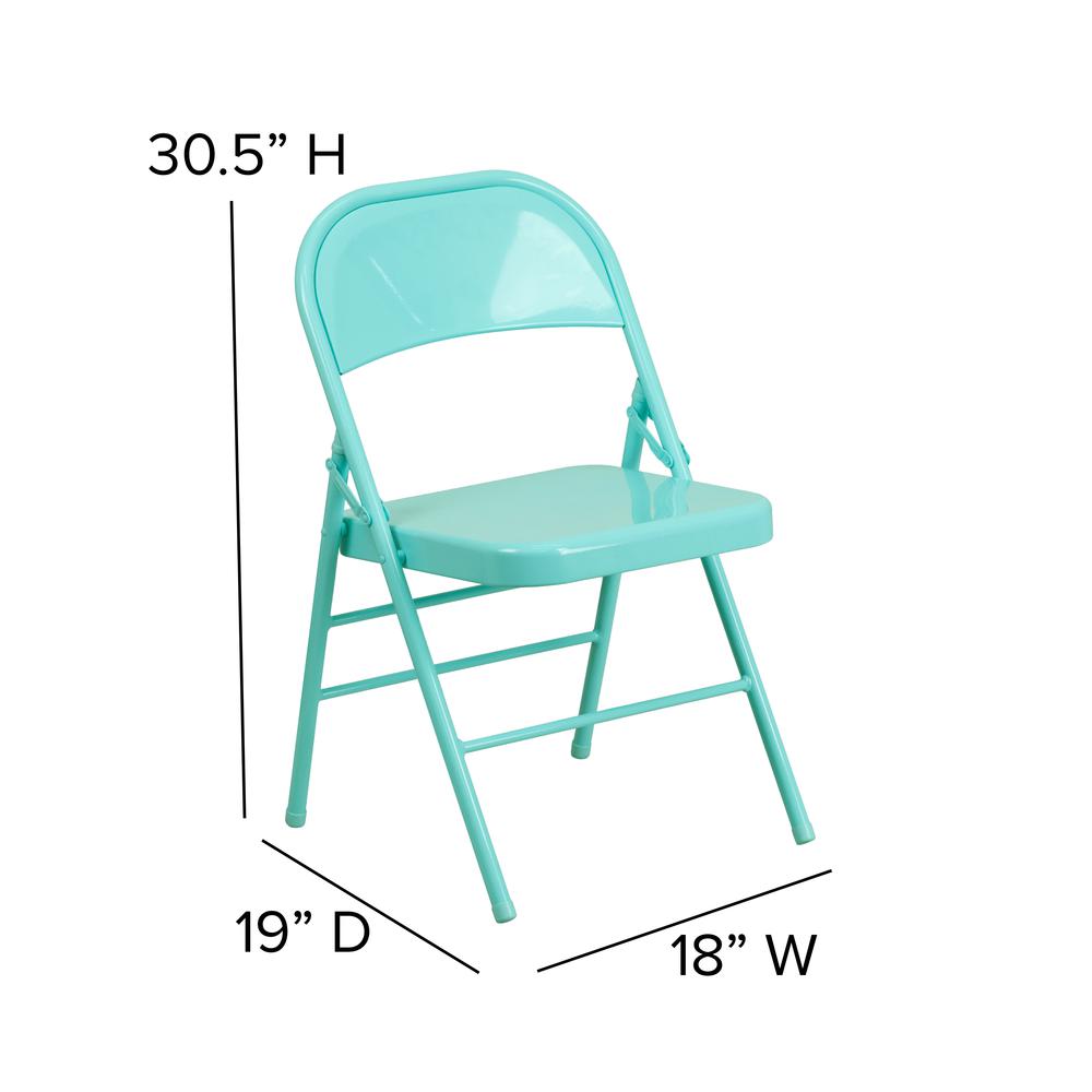 Tantalizing Teal Triple Braced & Double Hinged Metal Folding Chair. Picture 2