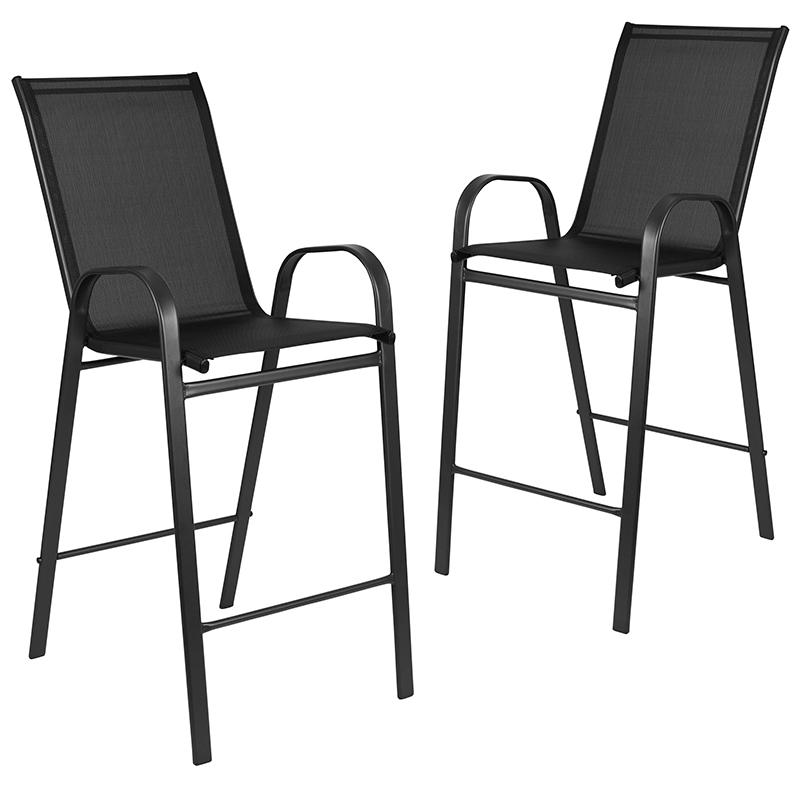2 Pack Black Outdoor Barstool with Flex Comfort Material and Metal Frame. Picture 3