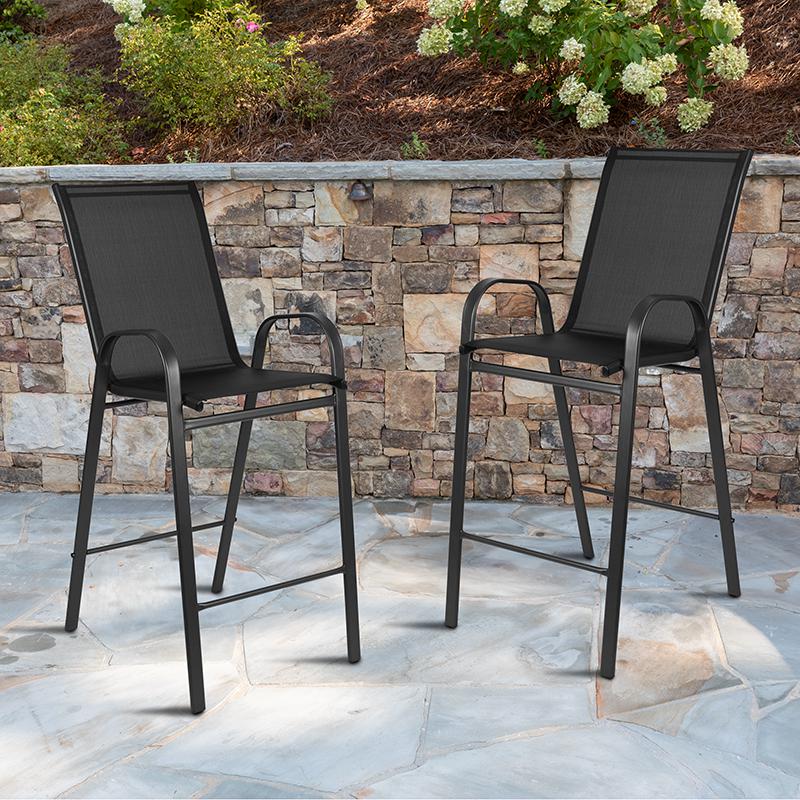 2 Pack Black Outdoor Barstool with Flex Comfort Material and Metal Frame. Picture 2