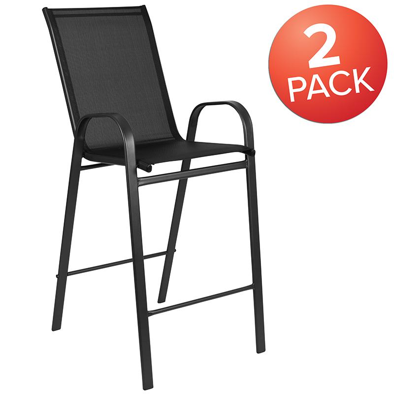 2 Pack Black Outdoor Barstool with Flex Comfort Material and Metal Frame. Picture 1