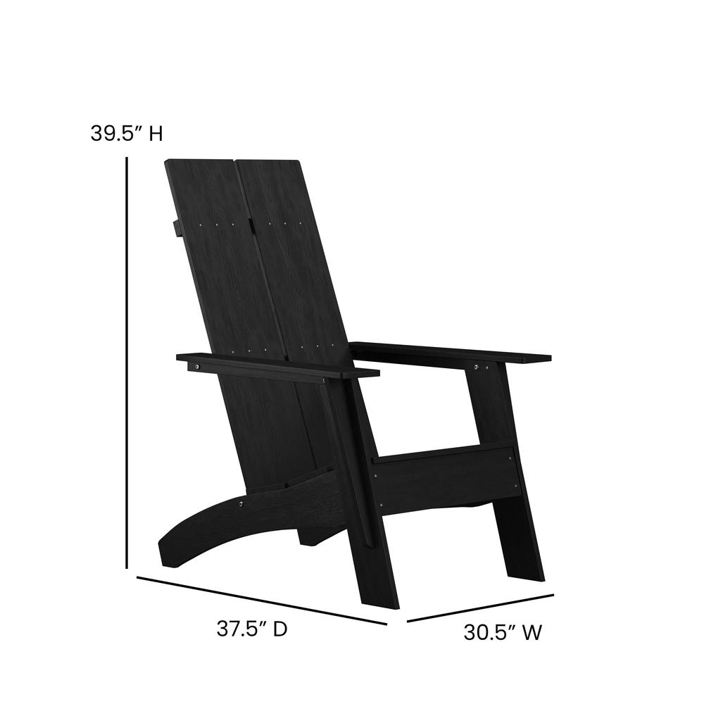 Set of 2 All-Weather Poly Resin Wood Adirondack Chairs with Foot Rests in Black. Picture 6