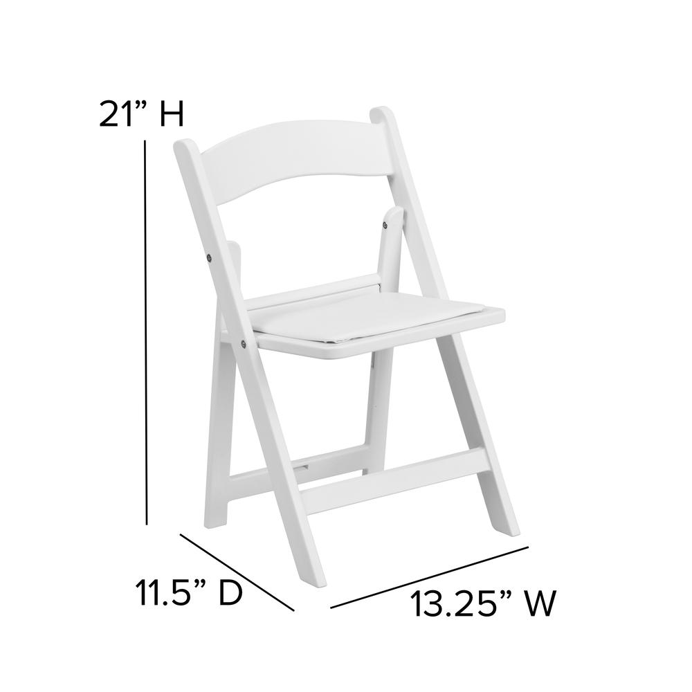 Kids White Resin Folding Chair with White Vinyl Padded Seat. Picture 2