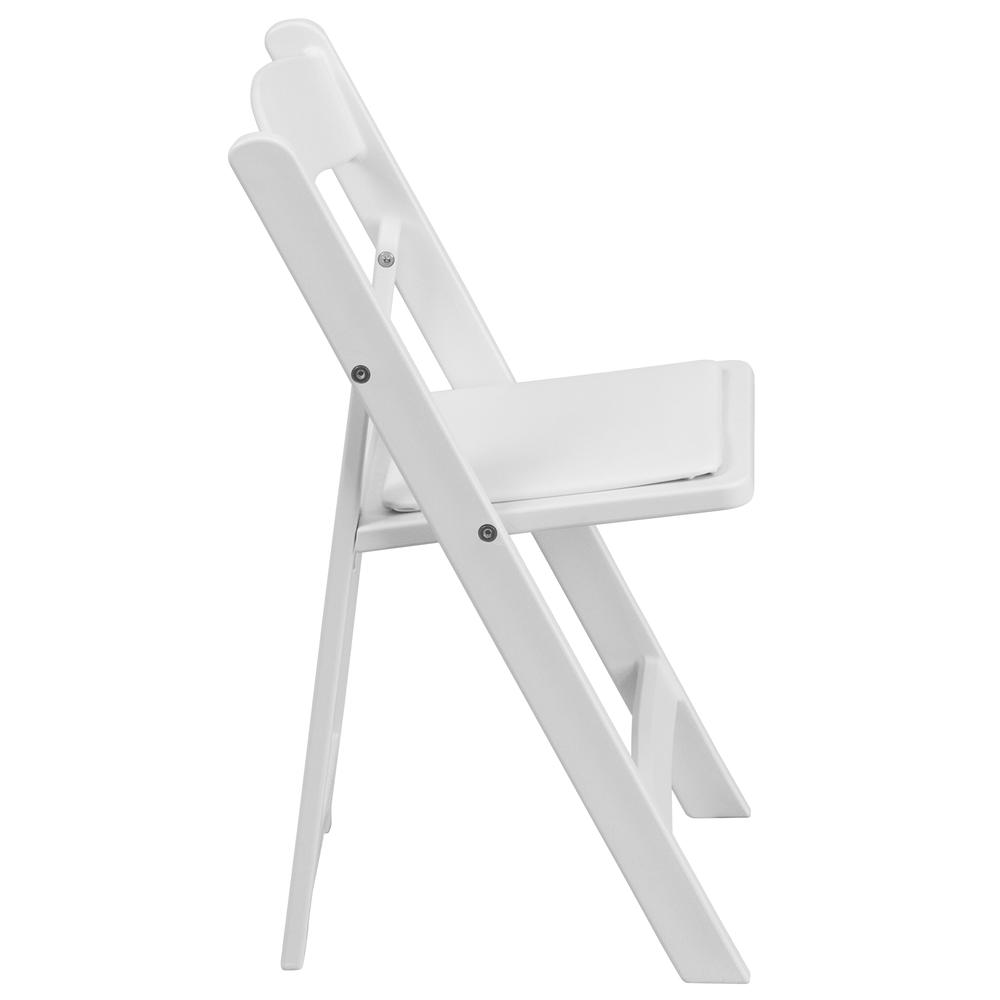 Kids White Resin Folding Chair with White Vinyl Padded Seat. Picture 4
