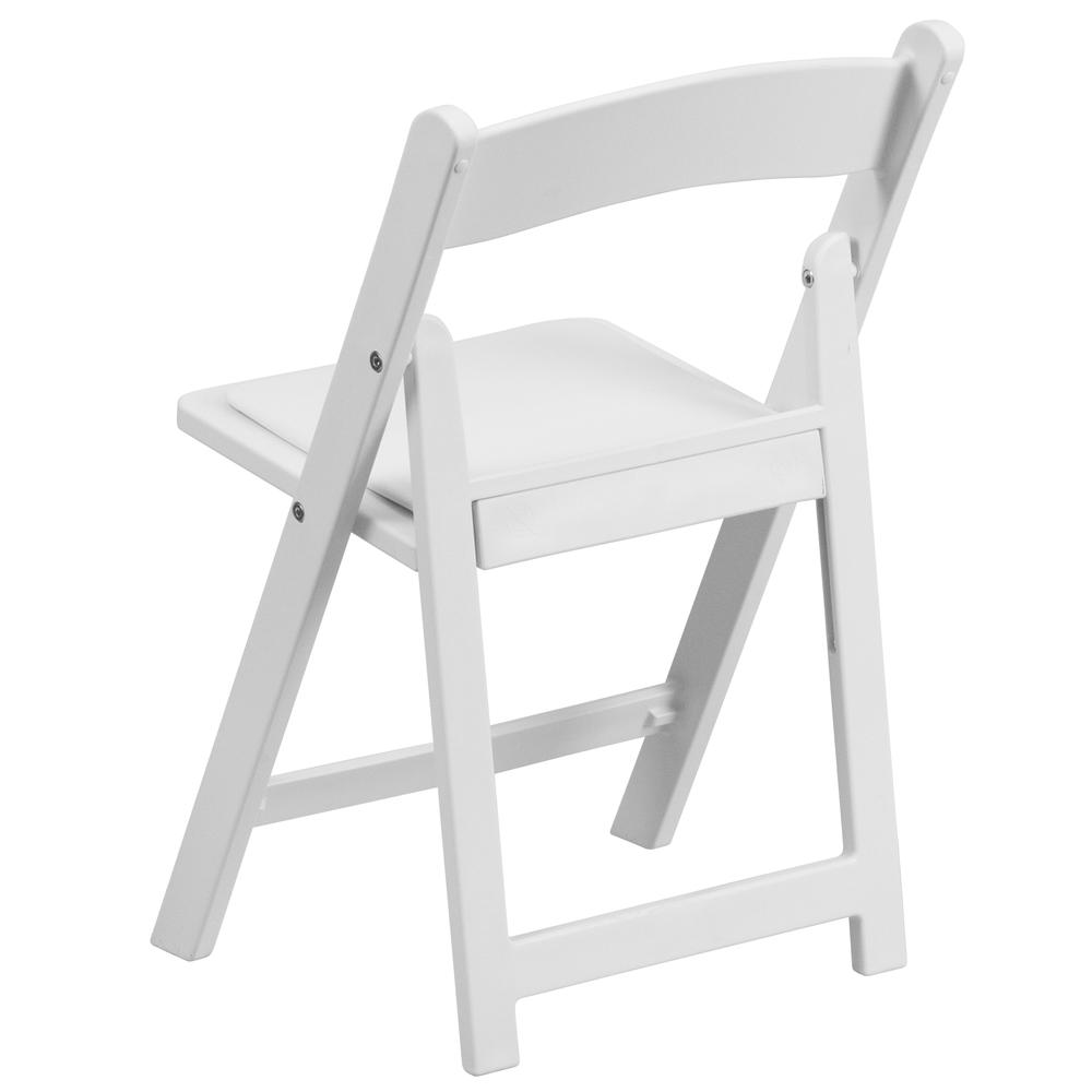 Kids White Resin Folding Chair with White Vinyl Padded Seat. Picture 5